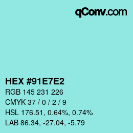 Color code: HEX #91E7E2 | qconv.com