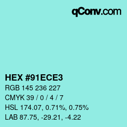 Color code: HEX #91ECE3 | qconv.com