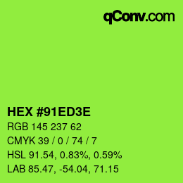 Color code: HEX #91ED3E | qconv.com