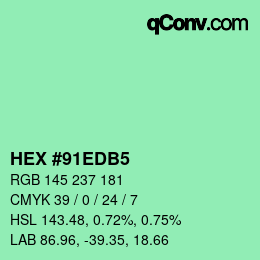 Color code: HEX #91EDB5 | qconv.com