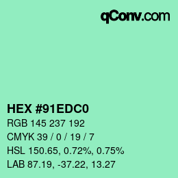 Color code: HEX #91EDC0 | qconv.com