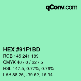 カラーコード: HEX #91F1BD | qconv.com