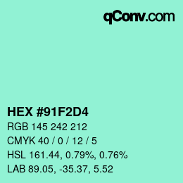 カラーコード: HEX #91F2D4 | qconv.com