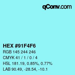 カラーコード: HEX #91F4F6 | qconv.com