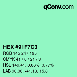 カラーコード: HEX #91F7C3 | qconv.com