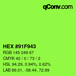 Color code: HEX #91F943 | qconv.com