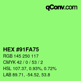 カラーコード: HEX #91FA75 | qconv.com