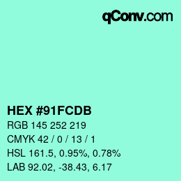 Color code: HEX #91FCDB | qconv.com