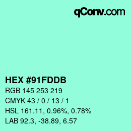 颜色代码: HEX #91FDDB | qconv.com