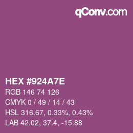 颜色代码: HEX #924A7E | qconv.com
