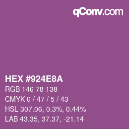颜色代码: HEX #924E8A | qconv.com
