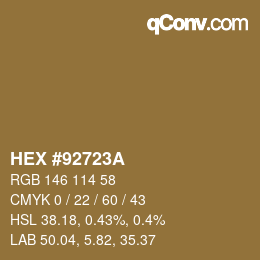 Color code: HEX #92723A | qconv.com