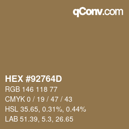 Color code: HEX #92764D | qconv.com