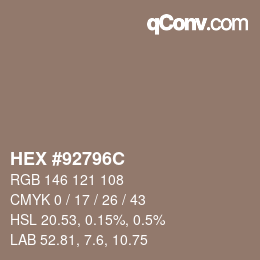 カラーコード: HEX #92796C | qconv.com