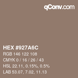 Color code: HEX #927A6C | qconv.com