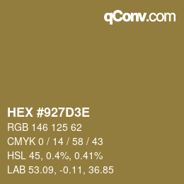 Color code: HEX #927D3E | qconv.com