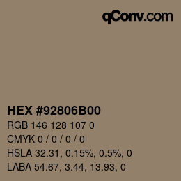 カラーコード: HEX #92806B00 | qconv.com