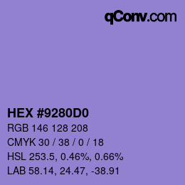Farbcode: HEX #9280D0 | qconv.com