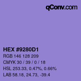Farbcode: HEX #9280D1 | qconv.com