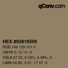Color code: HEX #92816500 | qconv.com