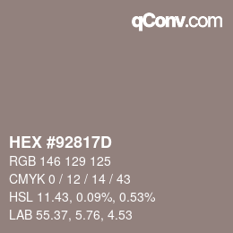 Color code: HEX #92817D | qconv.com