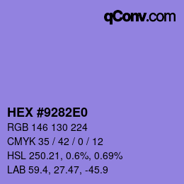 Farbcode: HEX #9282E0 | qconv.com