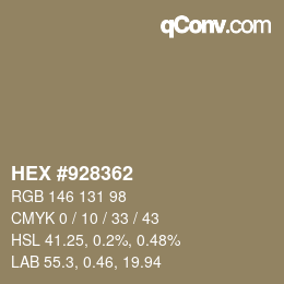 颜色代码: HEX #928362 | qconv.com