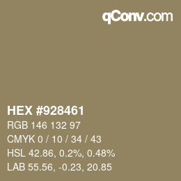 颜色代码: HEX #928461 | qconv.com