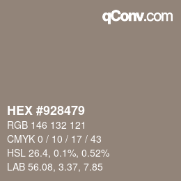 Color code: HEX #928479 | qconv.com