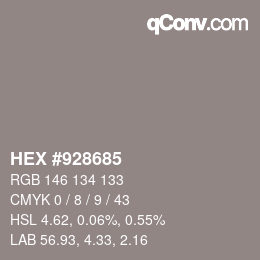 Farbcode: HEX #928685 | qconv.com