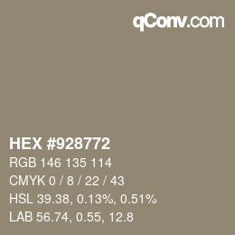 カラーコード: HEX #928772 | qconv.com