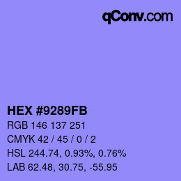 Farbcode: HEX #9289FB | qconv.com