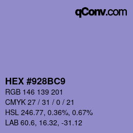 Color code: HEX #928BC9 | qconv.com
