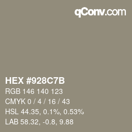 Color code: HEX #928C7B | qconv.com