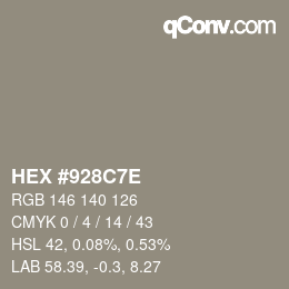 Color code: HEX #928C7E | qconv.com
