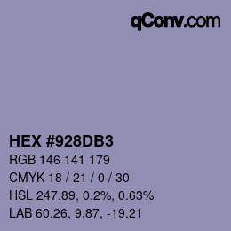 颜色代码: HEX #928DB3 | qconv.com