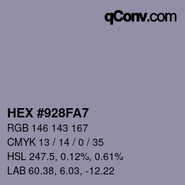 Color code: HEX #928FA7 | qconv.com
