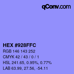カラーコード: HEX #928FFC | qconv.com