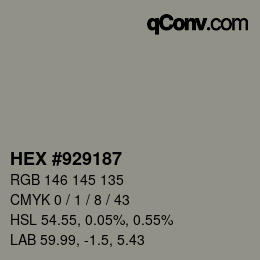 Color code: HEX #929187 | qconv.com