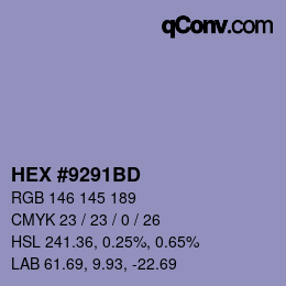 カラーコード: HEX #9291BD | qconv.com