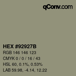 Farbcode: HEX #92927B | qconv.com