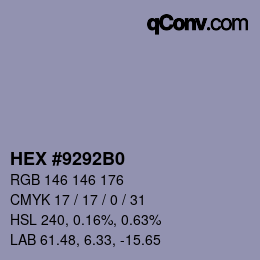 颜色代码: HEX #9292B0 | qconv.com