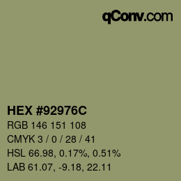 カラーコード: HEX #92976C | qconv.com
