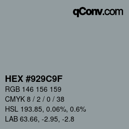 Color code: HEX #929C9F | qconv.com