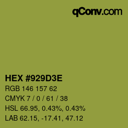 Color code: HEX #929D3E | qconv.com