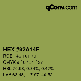 Color code: HEX #92A14F | qconv.com