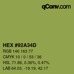 Color code: HEX #92A34D | qconv.com