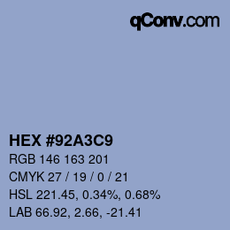 Farbcode: HEX #92A3C9 | qconv.com
