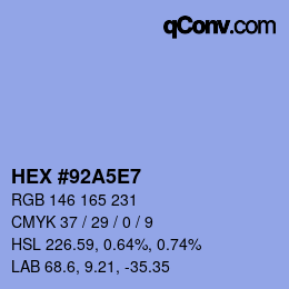 Color code: HEX #92A5E7 | qconv.com