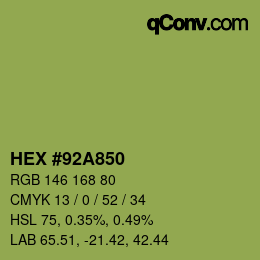 Farbcode: HEX #92A850 | qconv.com